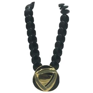 Kunio Matsumoto Trifari Black Lucite Enameled Statement Modernist Necklace